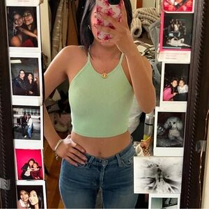 Mint Green Ribbed Halter Top